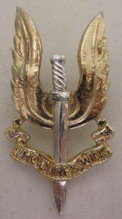 RHODESIAN SAS ANODISED CAP BADGE 1960'S-80.  PART LUGS