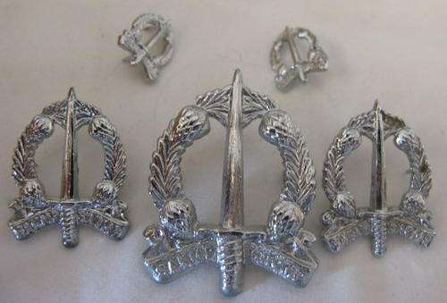 SA CORPS OF MILITARY POLICE CHROMED CAP, COLLARS & MESS DRESS BADGES.