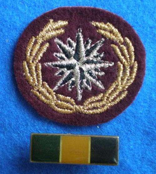 RECCE REGIMENTS-FIFTH ISSUE 1989 COMPASS ROSE-BRIGHTER GOLD LUREX WREATH,SILVER LUREX & BLACK THREAD