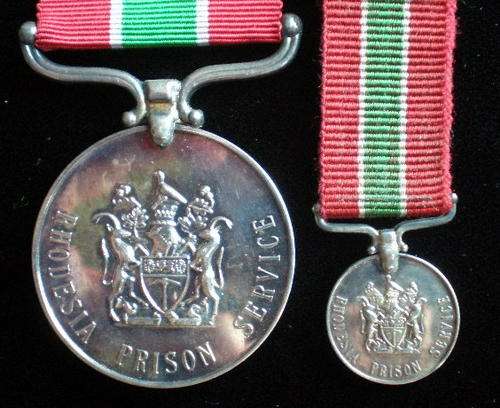 RHODESIA PRISON BADGE LONG SERVICE MEDAL-FULL SIZE & MINIATURE-AUTHENTIC MEDALS FROM A COLLECTORS SE