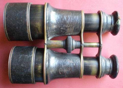 BOER WAR-BRASS & LEATHER FIELD BINOCULARS BY CARPENTER & WESTLEY 24 REGENT STR LONDON-ALSO ENGRAVED