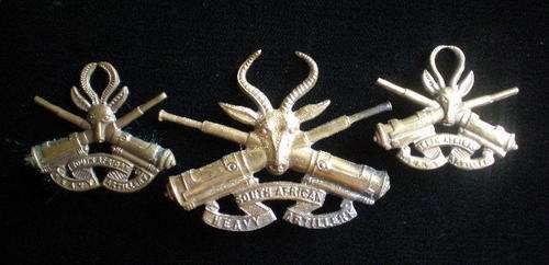 WW1-SA HEAVY ARTILLERY GILDING METAL HELMET BADGE+2 COLLARS,WORN 1915-1919-THE ONE COLLAR WITHOUT LU