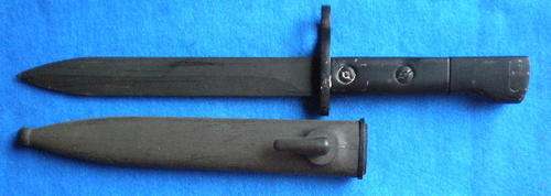 S1 UZI BAYONET-MANUFACTURED UNDER LICENCE BY ARMSCOR-THIS SMALL KNIFE BAYONET HAD METAL GRIPS THAT W