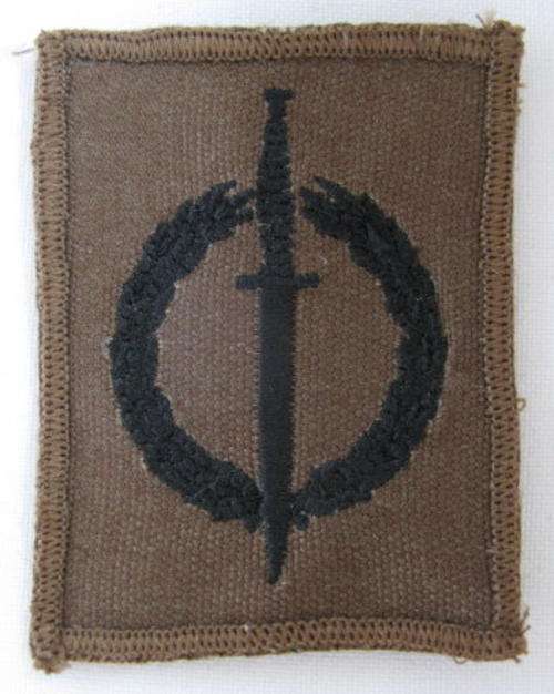 RECCE OPERATORS BADGE-BLACK EMBROIDERED ON NUTRIA WITH NUTRIA MERROWED BORDER-ORIGINAL