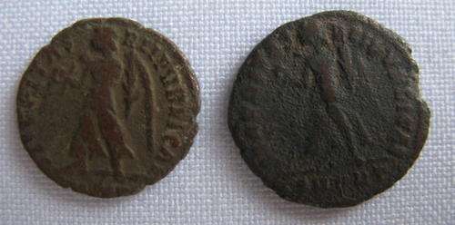 ROMAN COINS X2 FROM THE PERIOD VALENS 365-378-AUTHENTIC-DIAMETERS 18&16MM