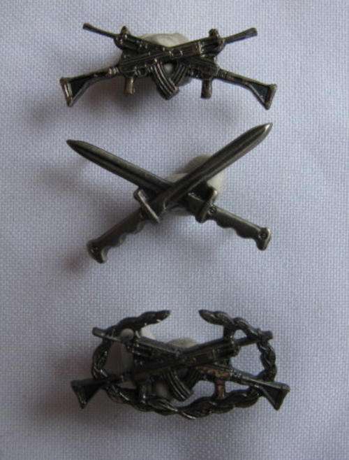 S.W.A.T.F. 1ST CLASS SHOTTIST + SHARPSHOOTER+INFANTRY COLLAR BADGE-SOLD TOGETHER-PINS INTACT