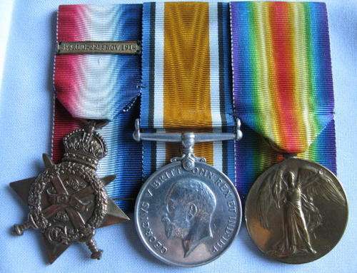 WW1 TRIO WITH 1914 STAR& 5TH AUG-22ND NOV 1914 CLASP-ALL 3 MEDALS ARE CORRECTLY NAMED & AWARDED TO 5