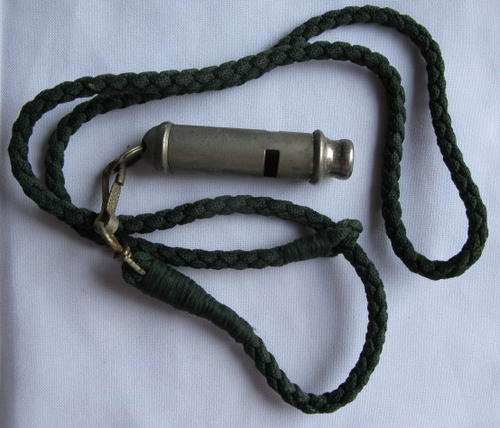 SA INFANTRY LANYARD WITH WHISTLE WITH MARKINGS OF AN ENGRAVED LION & H.G.G.