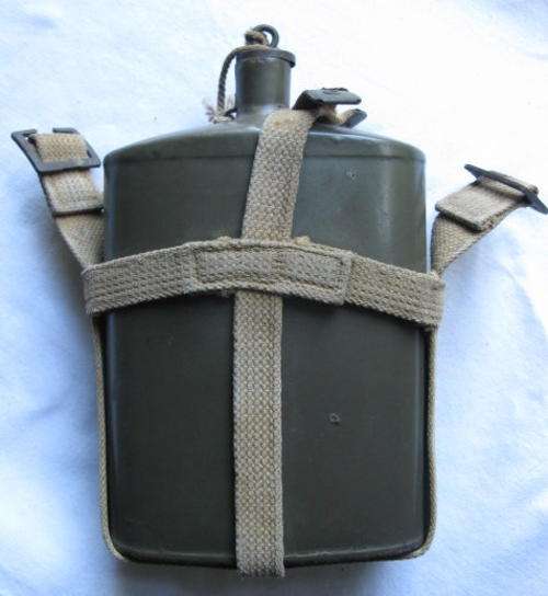 WW2 BRITISH WATER BOTTLE & WEBBING CARRIER-GOOD CONDITION