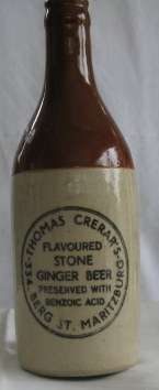 THOMAS CRERAR'S MARITZBURG GINGER BEER BOTTLE - HEIGHT 21.5cm - DIAMETER 72cm
