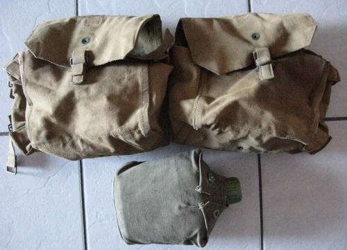 RHODESIAN SKELETON POUCHES AND WATER BOTTLE - THE BOTTLE IN COMPLETE CONDITION WITH BUCKET - THE SKE