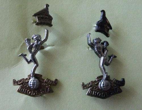 RHODESIA CORPS OF SIGNACOLLAR BADGE PAIR WORN 1971 - 1980 - LUGS INTACT