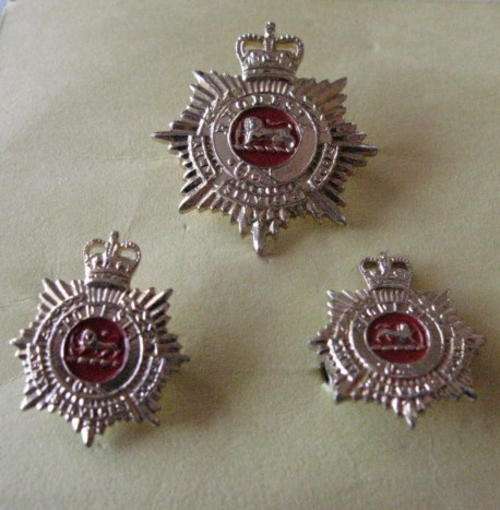 RHODESIAN ARMY SERVICES CORPS ANODISED CAP AND COLLARS Q/C WORN 1965 - 72 - LUGS INTACT