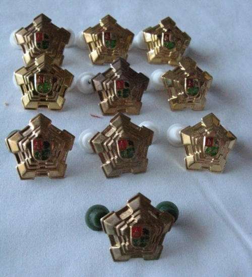 SA ARMY CASTLE RANK BADGES IN GILT - LARGE - 10 IN TOTAL - PINS INTACT