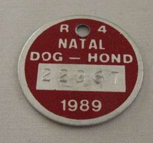 1989 - NATAL DURBAN DOG LICENSE