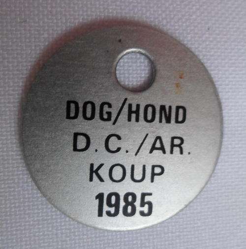 D.C./AR KOUP 1985 DOG LICENSE