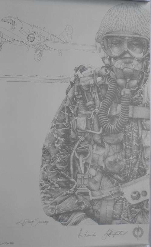 SA RECCE REGT. PENCIL SKETCH BY:L.GREWER STEENKAMP,SIGNED BY MAJ. GEN. F.W. LOOTS & COL. JAN BREYTEN
