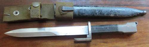 FN FAL BAYONET WITH SA POLICE STAMP -METAL SCABBARD & WEBBING FROG
