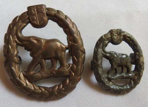 NATIVE MILITARY CORPS CAP & COLLAR BADGE WORN 1940-1960'S-LUGS INTACT