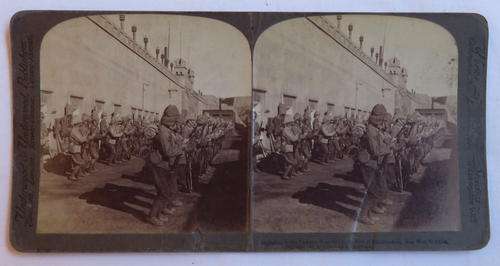 BOER WAR STEREO VIEW CARD-INSPECTION OF THE CHESHIRE REGIMENT IN THE PORT AT JOHANNESBURG