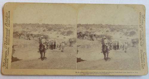 BOER WAR STEREO VIEW CARD-ON THE GREAT MARCH,LORD ROBERTS & STAFF ASCENDING THE NORTH BANKS OF THE Z