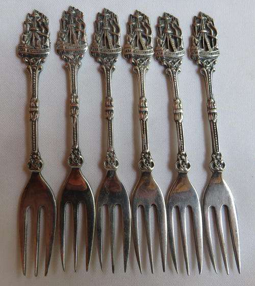 DUTCH SILVER 1950'S SET OF SIX CAKE FORKS-WEIGHT 55,8G