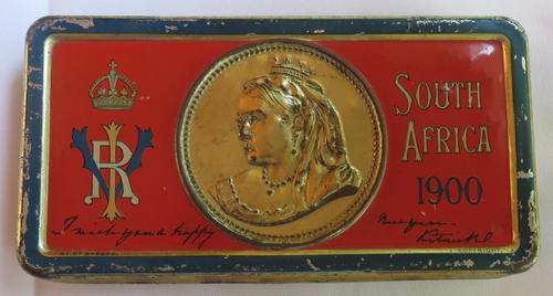 BOER WAR-QUEEN VICTORIA'S CHOCOLATE TIN GIFT TO HER SOLDIERS IN SOUTH AFRICA-GOOD CONDITION