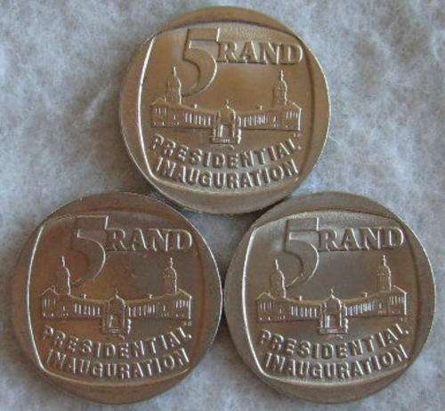 NO.972 - 3 MANDELA INAUGURATION COINS SOLD TOGETHER.