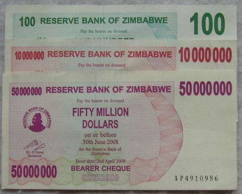 A59 - ZIMBABWE DOLLARS - 3 NOTES SOLD TOGETHER.