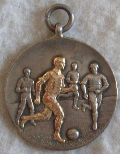 NO.1039 - SILVER SOCCER MEDALLION DATED 1918-1919.