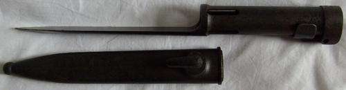 NO.1836 - S.A.D.F R1 BAYONET WITH PLASTIC SCABBARD - FAL TYPE C SOCKET.