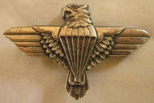 NO.  4519)  44 PARACHUTE BRIGADE CAP BADGE CHROME - 2 PINS.  USED FROM 1985.
