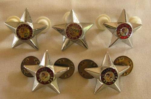 NO. 4371)  SADF - CHROME 5 POINT STAR OFFICERS RANK INSIGNIA - WORN 1970'S-1996.  5 IN TOTAL.