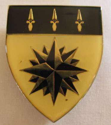 NO. 5265)  RECCE - 1 RECCE REGT SHOULDER FLASH - ORIGINAL IVORY COLOURED - USED - 3 PINS.