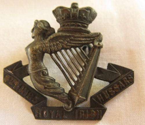 NO. 5356)  8TH KING'S ROYAL IRISH HUSSARS CAP BADGE PRE 1902.  2 STUDS QUEENS CROWN.