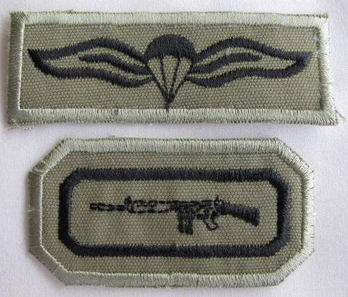 SANDF - MARKSMAN & PARA WINGS SOLD TOGETHER.  BLACK EMBROIDERED ON OLIVE GREEN.