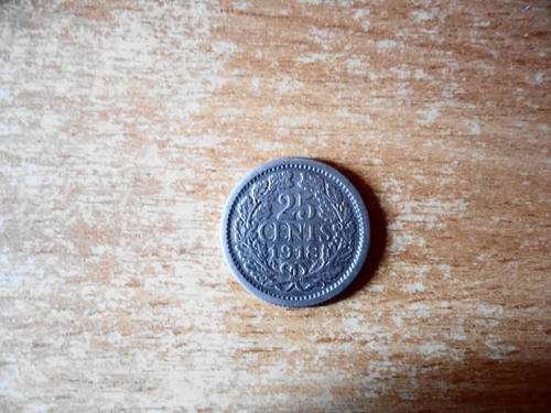 NEDERLANDS 1918 WILHELMINA 25c COIN CIRCULATED AS PER THE PHOTOGRAPH.