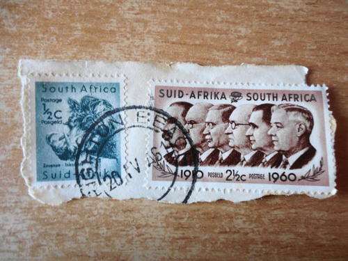 SOUTH AFRICAN STAMPS USED AS PER THE PHOTOGRAPH.