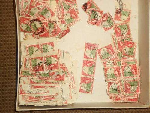 BOX OF 556+. 1954 T0 1958 BASUTO HOUSEHOLD  3d STAMPS SG46 FINE USED TO EXTRA FINE ON PAPER