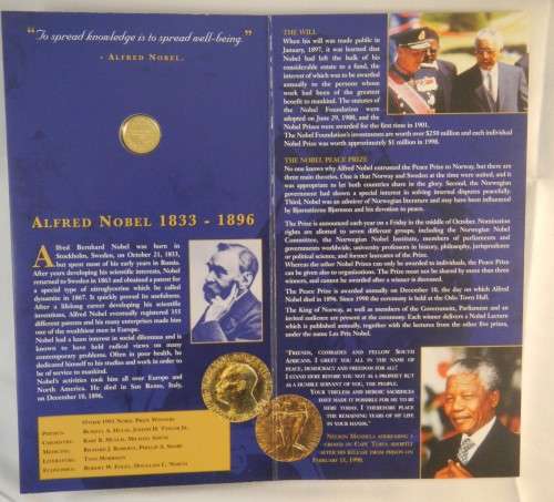 Mandela 10 th Oz Gold Noble Peace 1993 - Mint of Norway