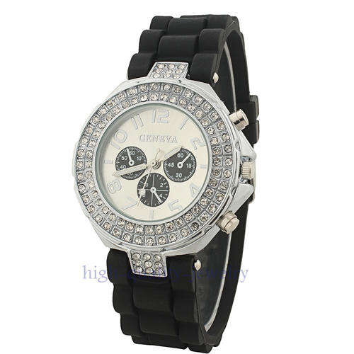 Black GENEVA CRYSTALS Fashion 2012 ladies watches**HOT SELLER**