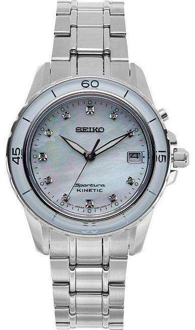 Seiko Sportura Ladies Kinetic White Diamonds Watch with Mother-of-Pearl Dial++THE WOW Factor!!++