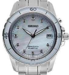Seiko Sportura Ladies Kinetic White Diamonds Watch with Mother-of-Pearl Dial++THE WOW Factor!!++