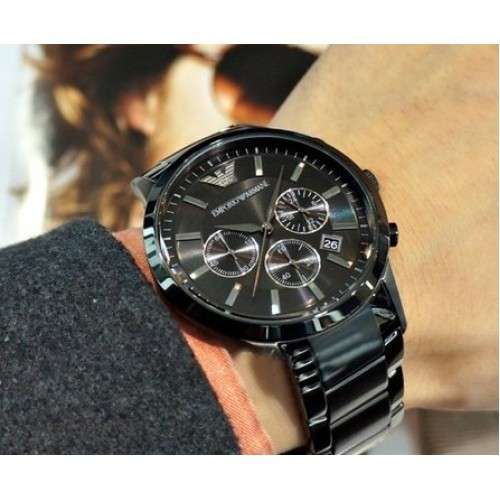 EMPORIO ARMANI GUNMETAL IP BLACK CHRONOGRAPH WATCH++Crazy R1 No reserve++