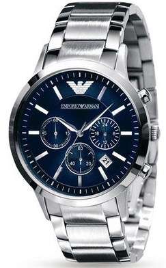 MENS EMPORIO ARMANI BLUE DIAL STAINLESS STEEL CHRONOGRAPH WATCH AR2448 ##BRAND NEW##