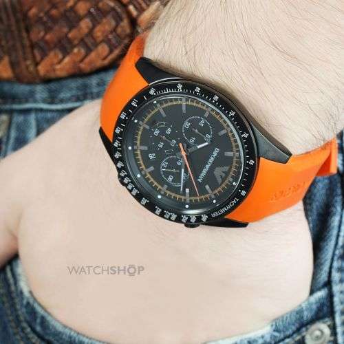 EMPORIO ARMANI AR5987 GENTS SPORTIVO TROPICAL ORANGE CHRONOGRAPH DIAL WATCH**AWESOME TIMEPIECE! **