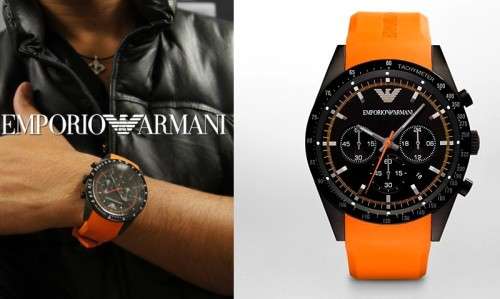 EMPORIO ARMANI AR5987 GENTS SPORTIVO TROPICAL ORANGE CHRONOGRAPH DIAL WATCH**AWESOME TIMEPIECE! **