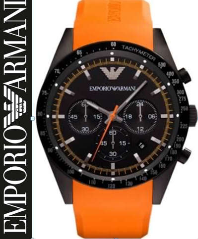 EMPORIO ARMANI AR5987 GENTS SPORTIVO ORANGE AND BLACK CHRONOGRAPH WATCH**Last One!!**