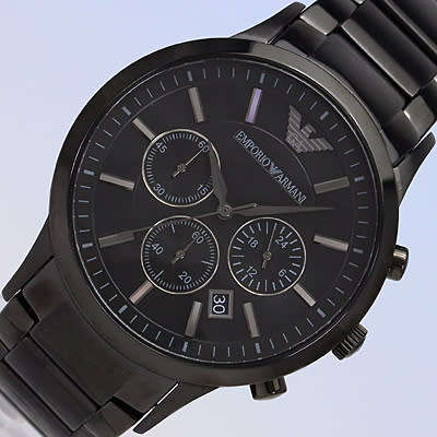 EMPORIO ARMANI GUNMETAL IP BLACK CHRONOGRAPH WATCH R7419.99++Crazy R1 Brand New++