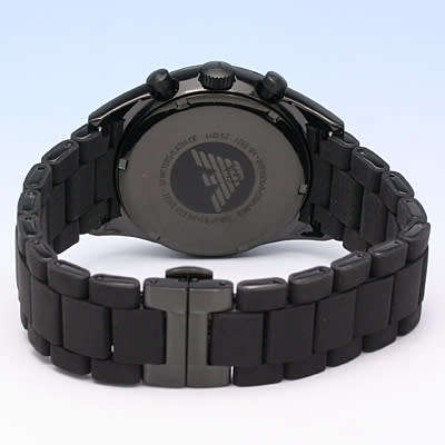 EMPORIO ARMANI BLUE SUNRAY DIAL**BLACK IP STAINLESS STEEL**GENTS CHRONOGRAPH WATCH ##EXQUISITE##